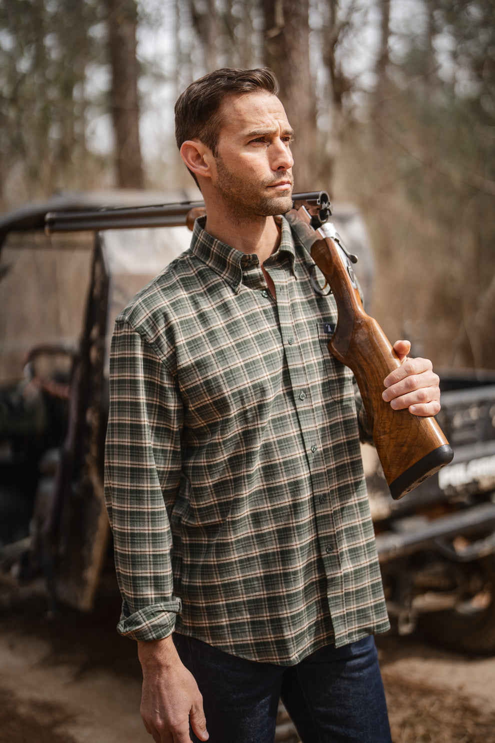 Gardner Stretch Flannel - Forest/Olive/Brown