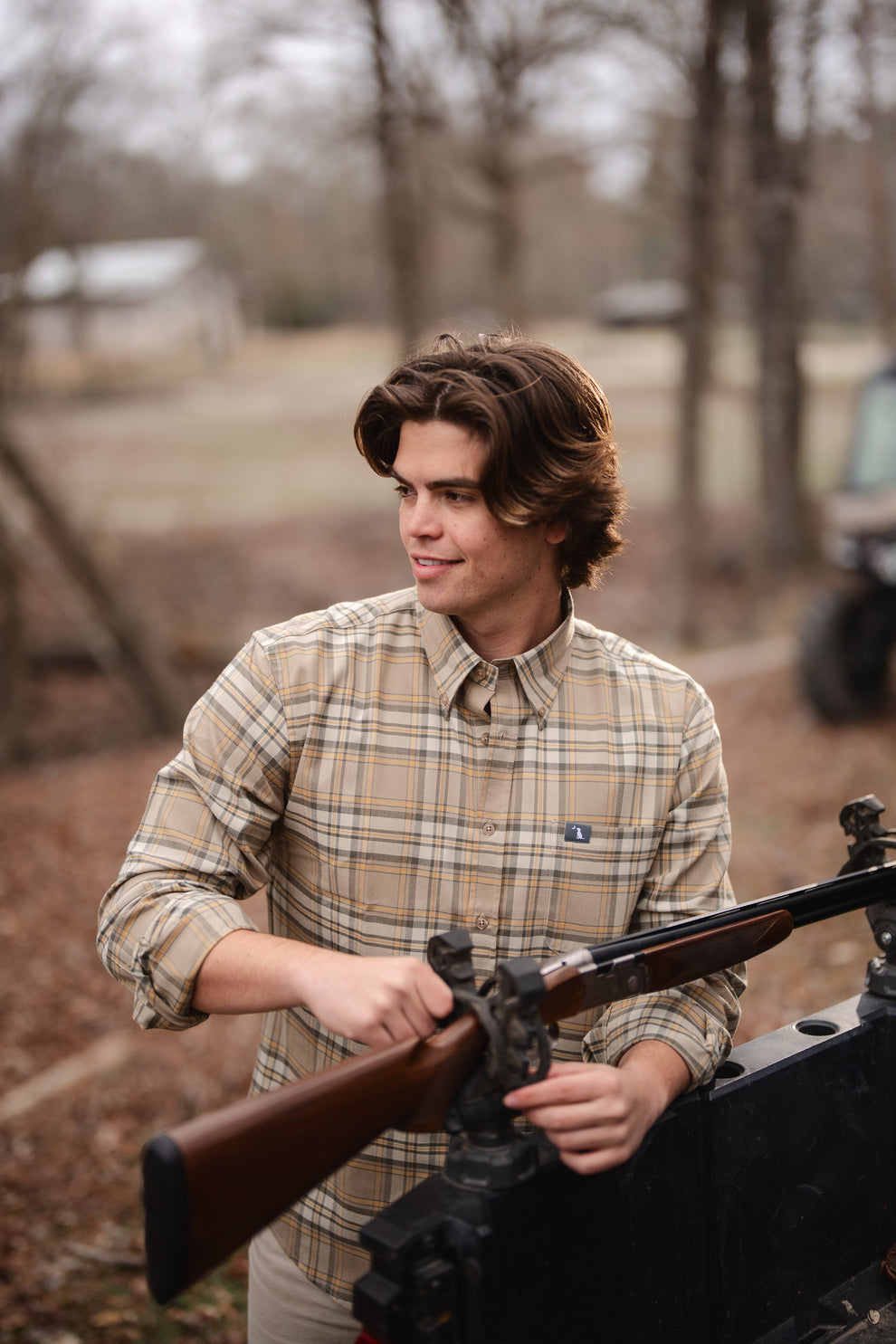 Phelan Stretch Flannel - Tan/Olive/Yellow