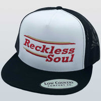 Thumbnail for Reckless Soul 'The Cup' 5 Panel Cap in White/Black - A symbol of bold individuality and untamed style. Meticulously crafted with a distinctive design, the contrasting colors and iconic logo capture the essence of rebellion. The unique 5-panel construction ensures all-day comfort, making this cap a powerful statement piece for everyday adventures.