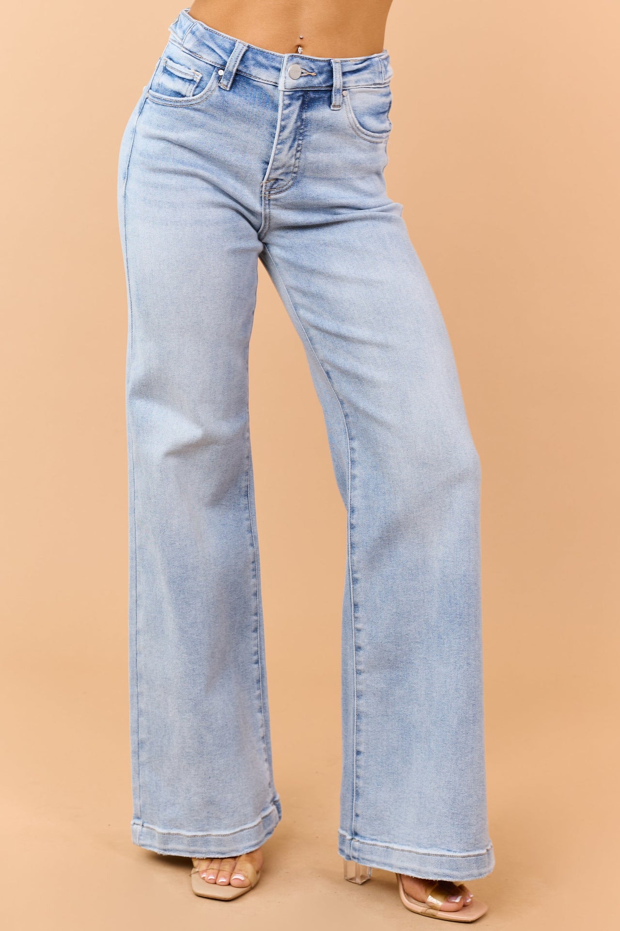 Risen Tummy Control High Rise Wide Leg Adjustable Waistband Jeans – Stretchy