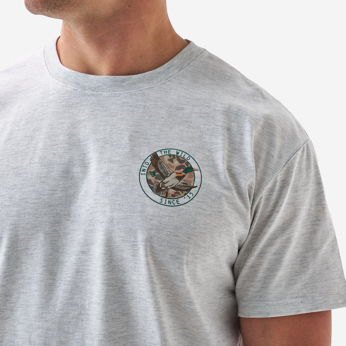 Camo Mallard Duck SS Tee - Heather Ash Grey