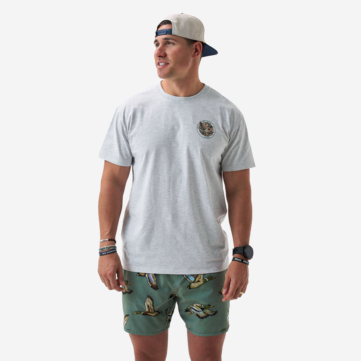 Camo Mallard Duck SS Tee - Heather Ash Grey