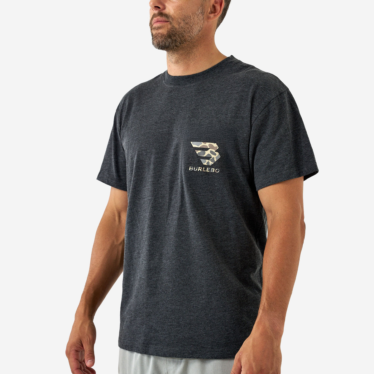 Flying B Deer Camo Logo SS Tee - Heather Black