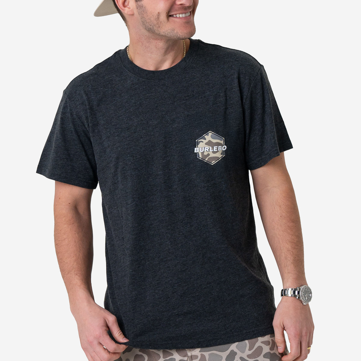 Rad Dad Deer Camo SS Tee - Heather Black
