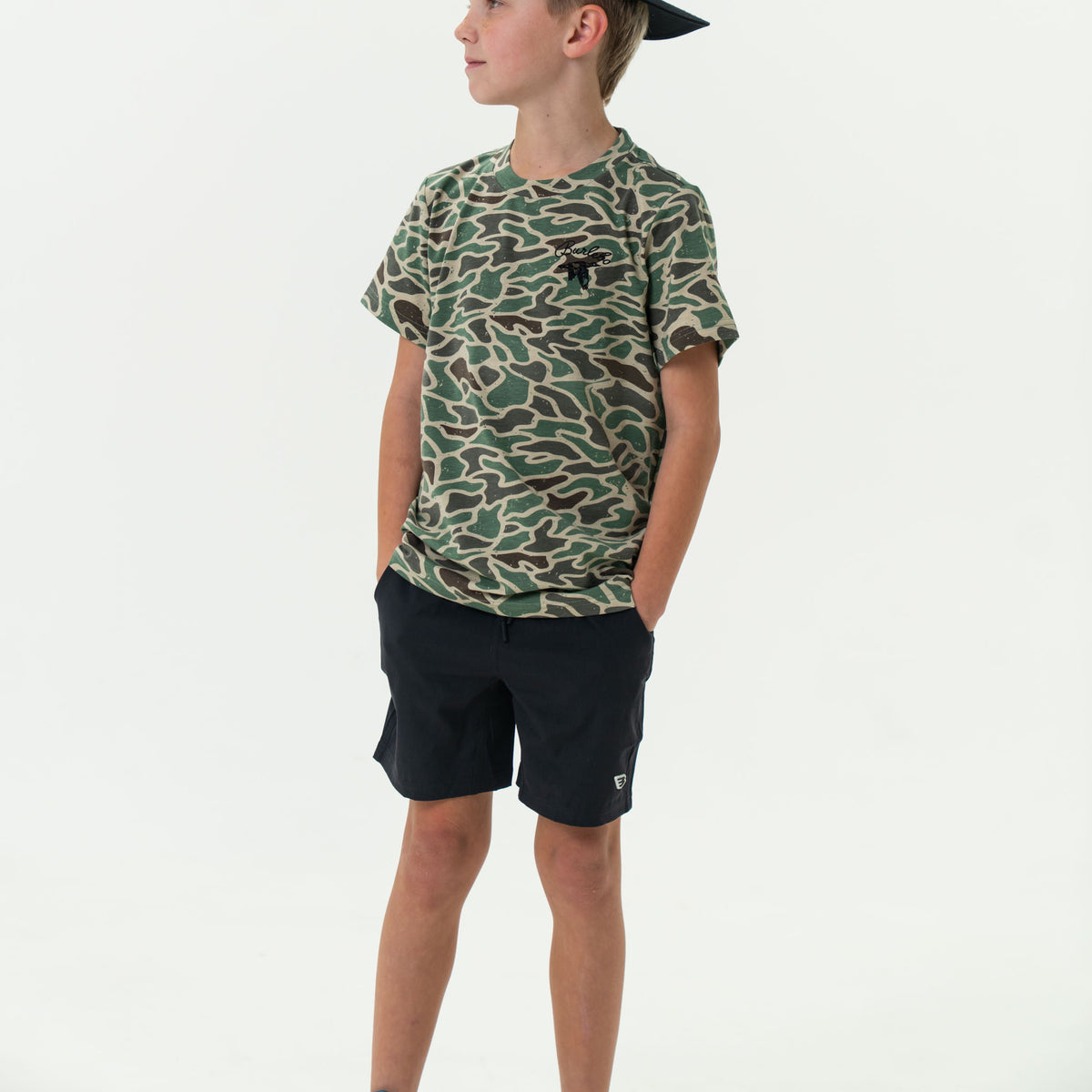 Youth - Athletic Short - Heather Black - Retro Duck Camo Liner