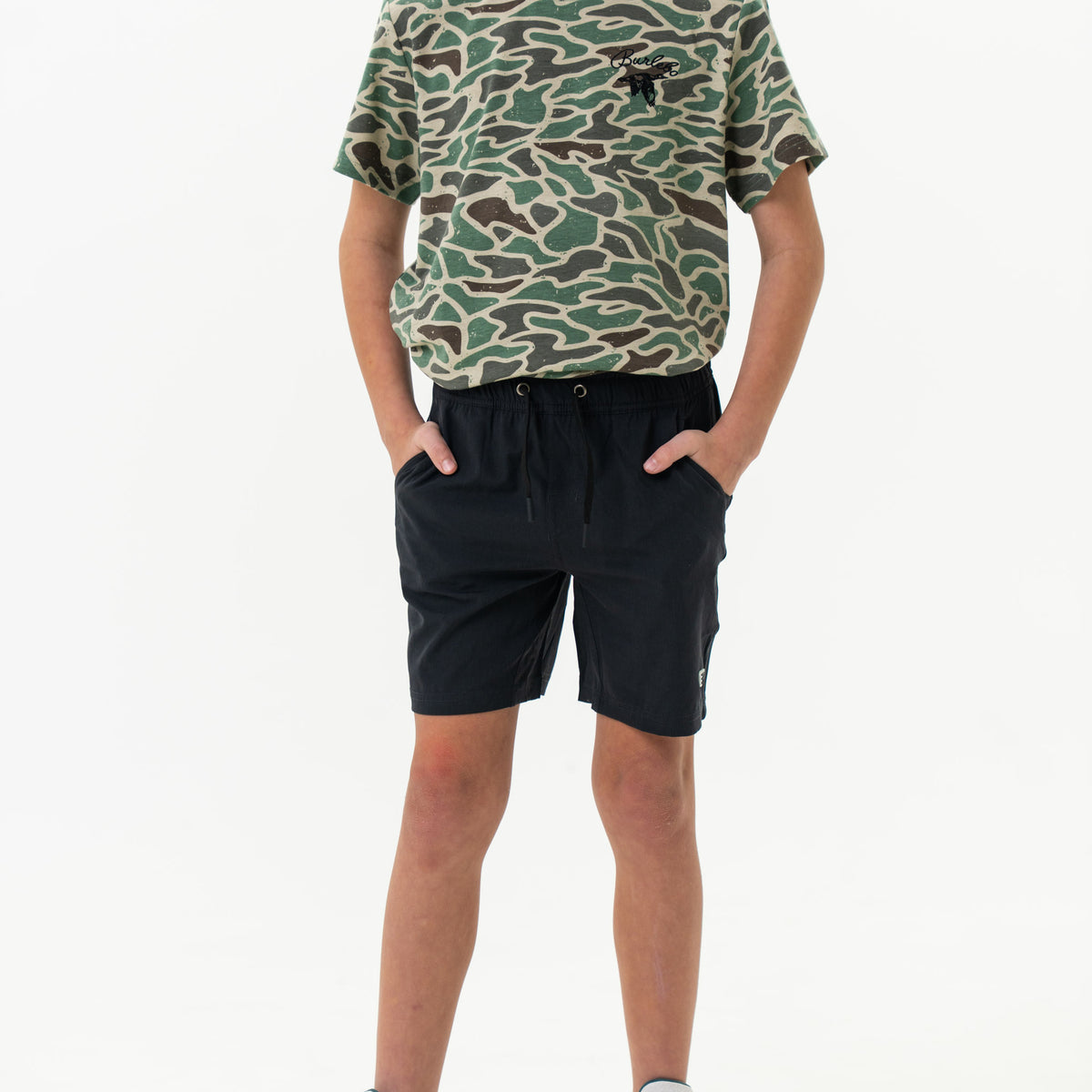 Youth - Athletic Short - Heather Black - Retro Duck Camo Liner