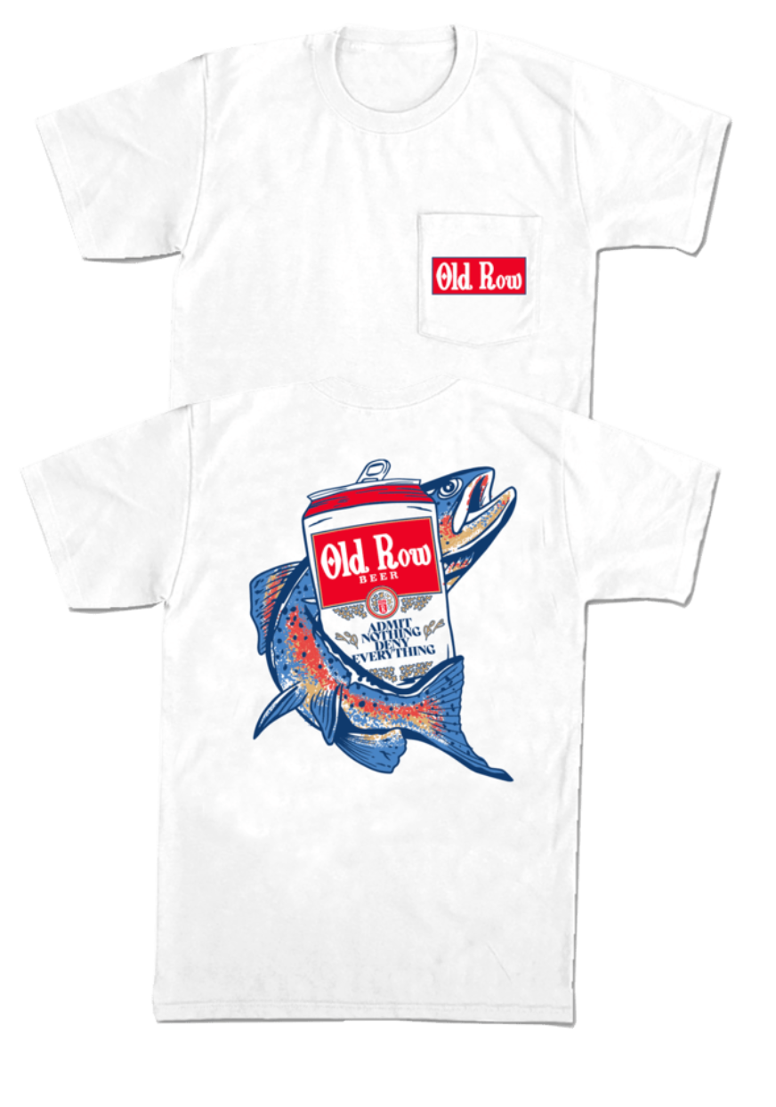 Old Row Outdoors Fishing Beer Can Pocket Tee - White