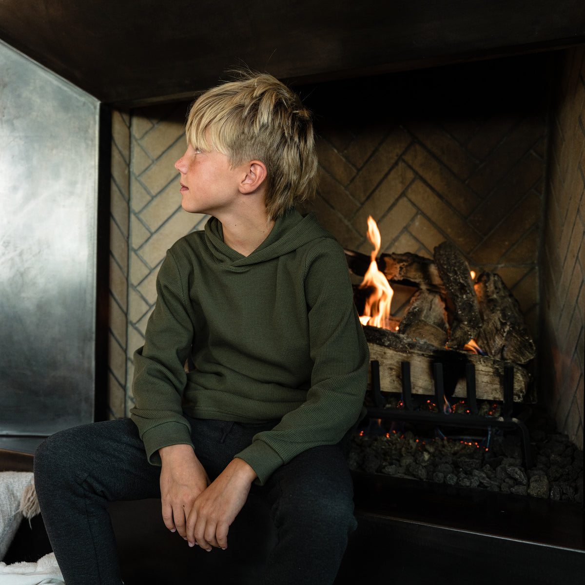 Youth - Thermal Hoodie - Mallard Green