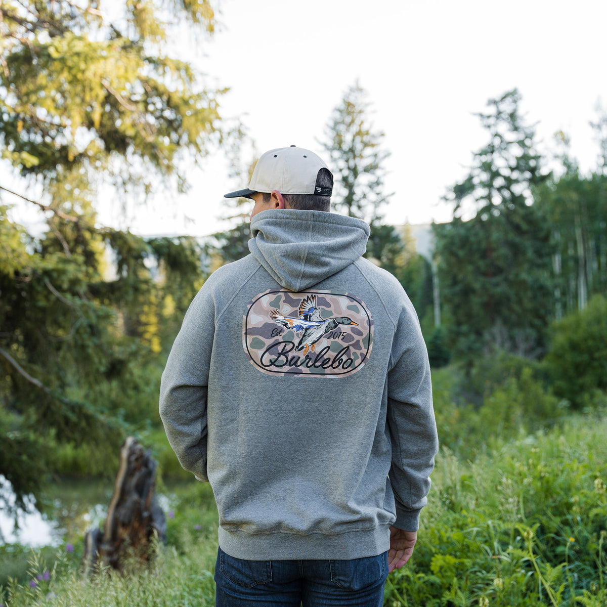 Fleece Hoodie - Ducks Flying In - Dark Heather Grey