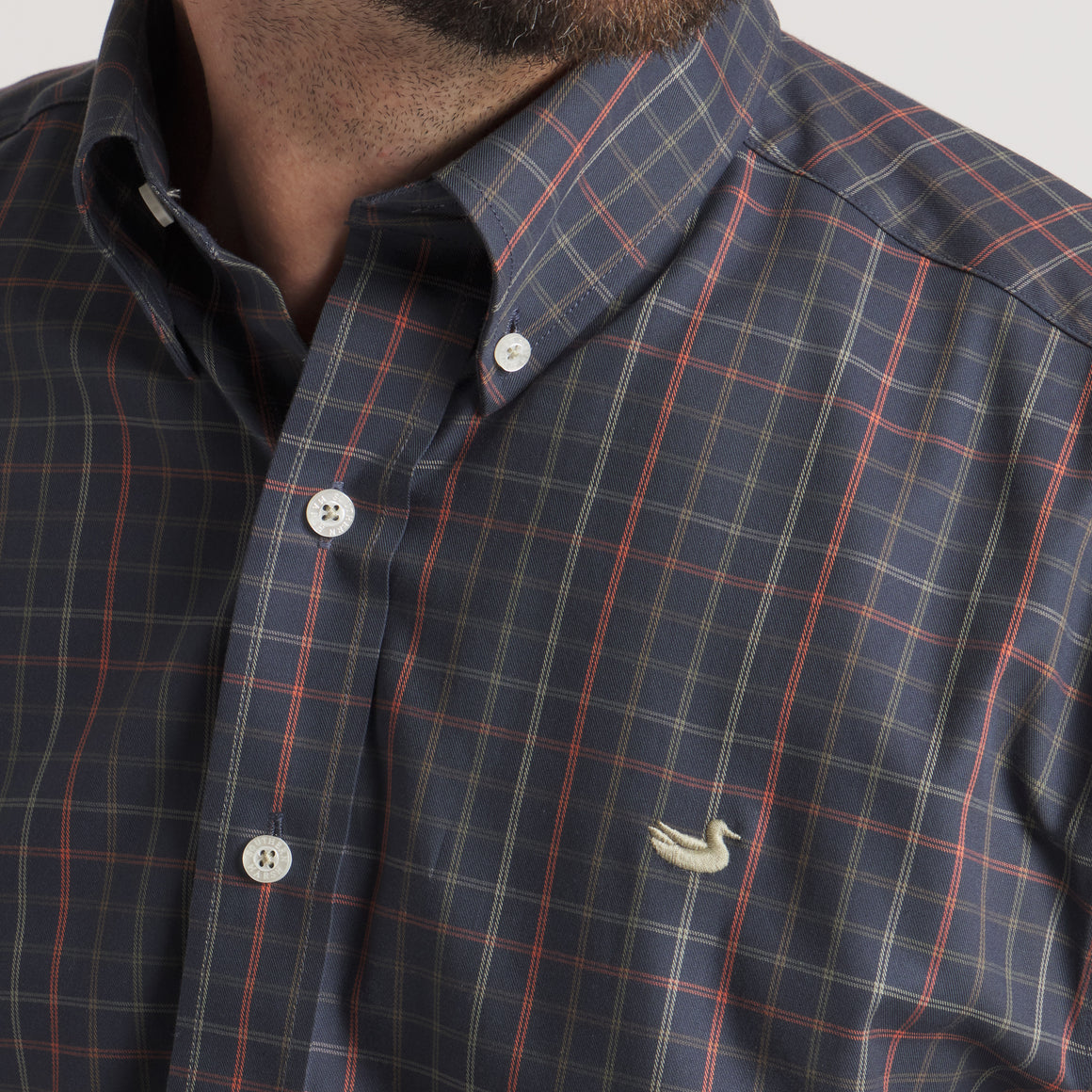 Chateau Windowpane LS Button Down Shirt - Navy & Dark Olive