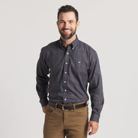 Thumbnail for Chateau Windowpane LS Button Down Shirt - Navy & Dark Olive