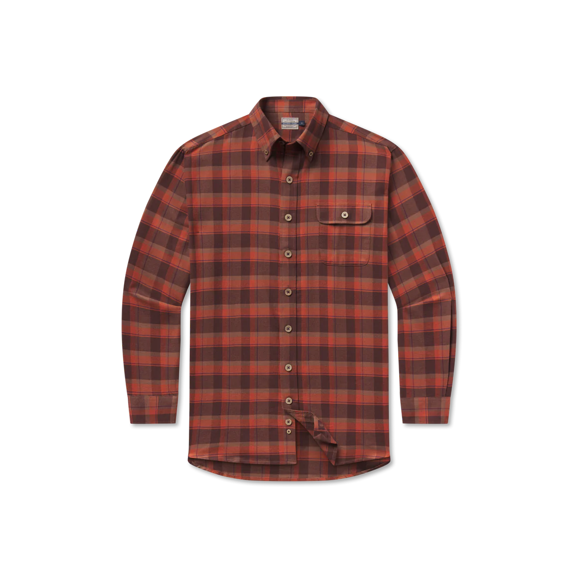 Hemphill Twill Flannel Shirt - Stone Brown & Burnt Orange