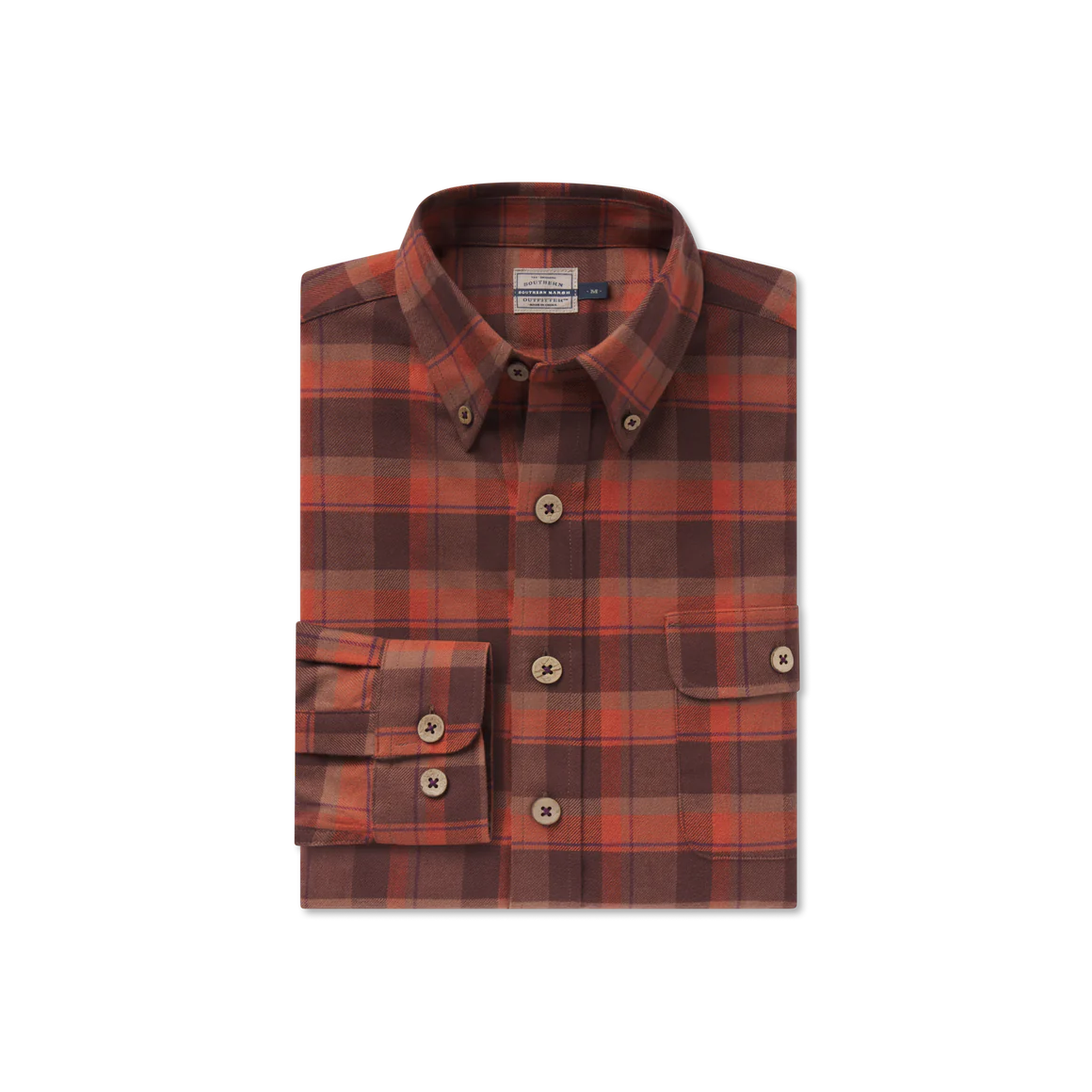 Hemphill Twill Flannel Shirt - Stone Brown & Burnt Orange