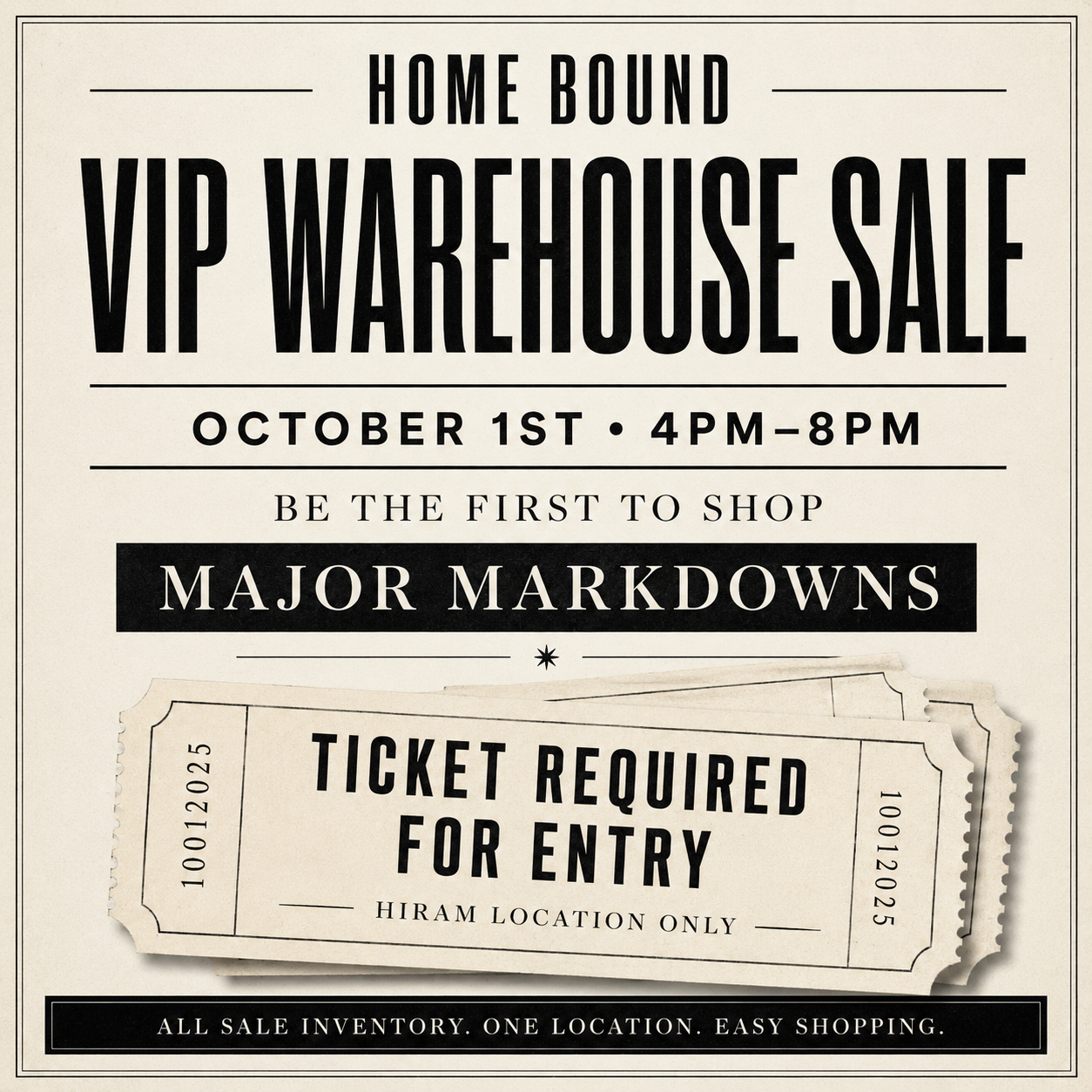 2026 WAREHOUSE SALE THURSDAY NIGHT VIP TICKET - IN-PERSON EVENT, HIRAM GA 10/1/26