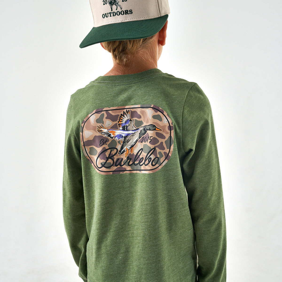 Youth Ducks Flying In LS Tee - HeatherOlive