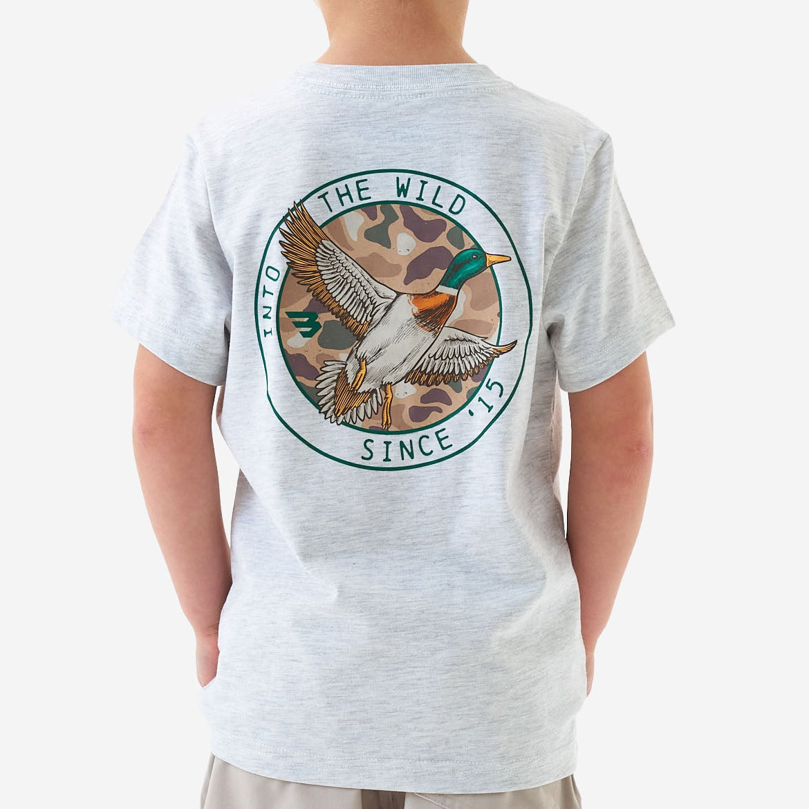 Youth Camo Mallard Duck SS Tee - Heather Ash Grey