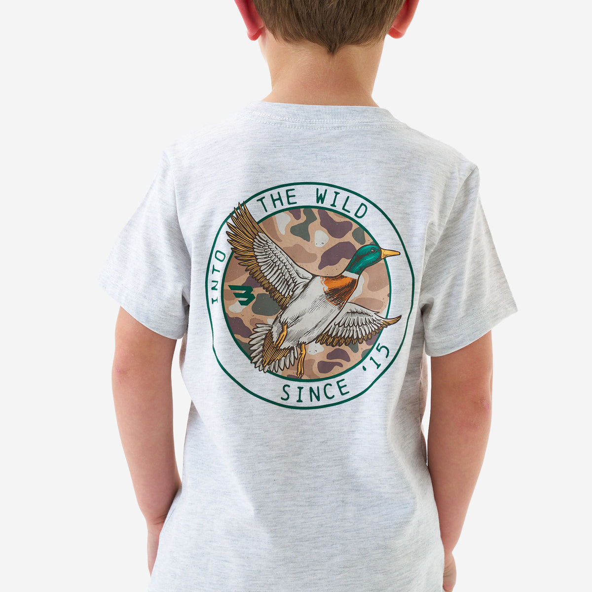 Youth Camo Mallard Duck SS Tee - Heather Ash Grey