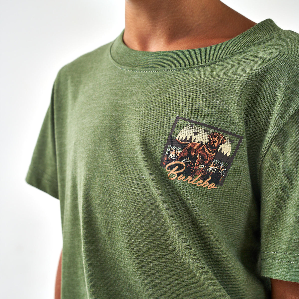 Youth Duck Dog Stamp SS Tee - Heather Olive
