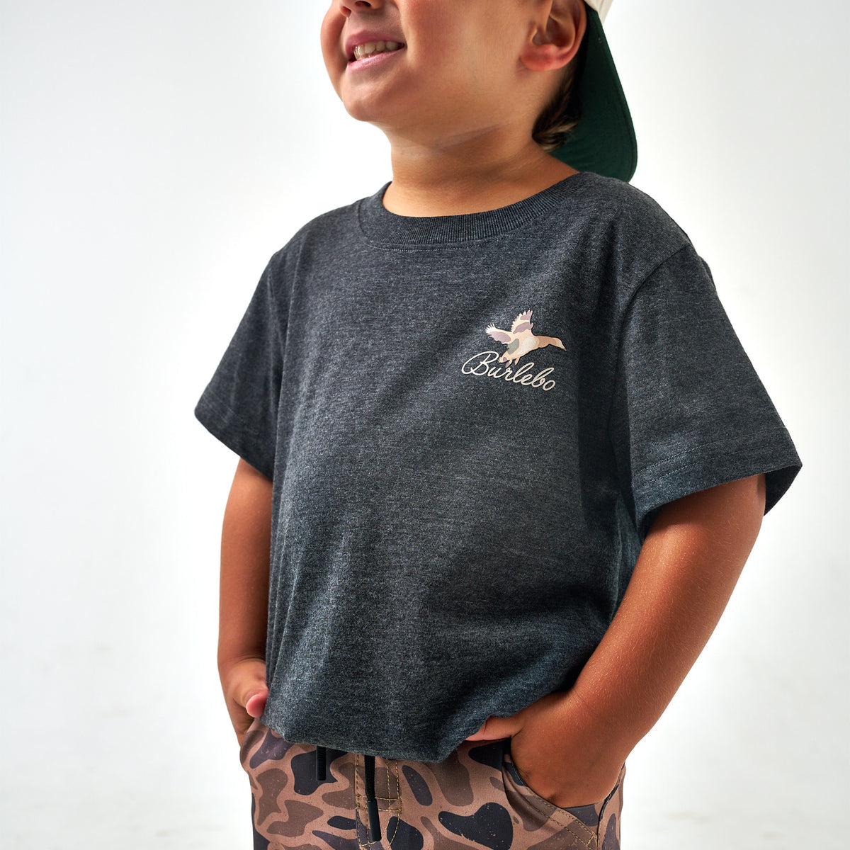 Youth Ducks Flying In SS Tee - Heather Black