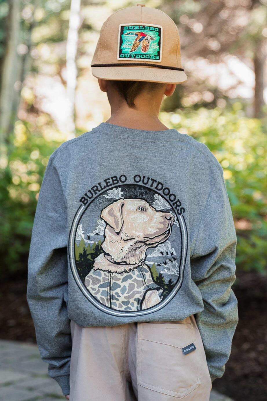 Youth Camo Hunting LS Tee - Heathered Grey