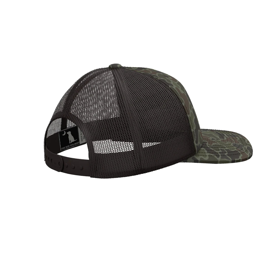 Youth - Old School Camo Leather Patch Trucker Mesh Snapback Cap