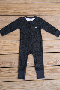 Thumbnail for Black Camo Baby Zip-Up Onesie