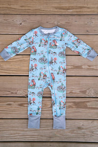 Thumbnail for Cowboy Up Blue Baby Zip-Up Onesie