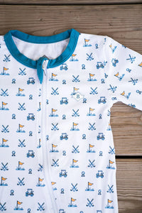 Thumbnail for Hole In One Baby Zip-Up Onesie