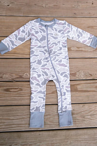 Thumbnail for White Old School Camo Baby Zip-Up Onesie