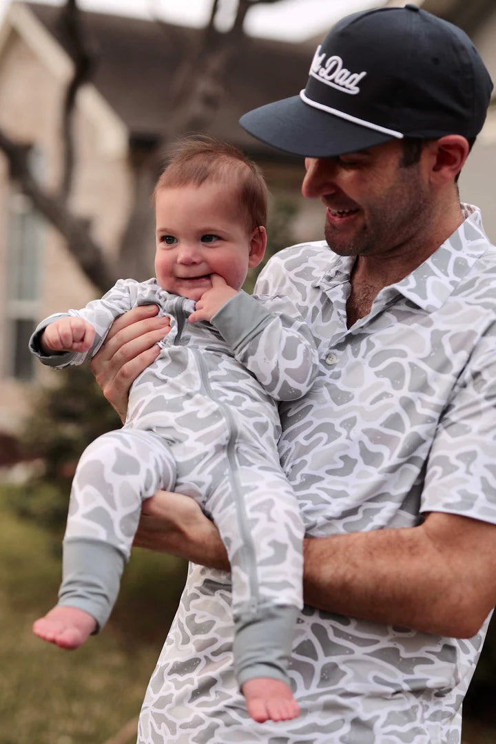 White Old School Camo Baby Zip-Up Onesie