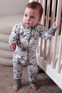 Thumbnail for White Old School Camo Baby Zip-Up Onesie
