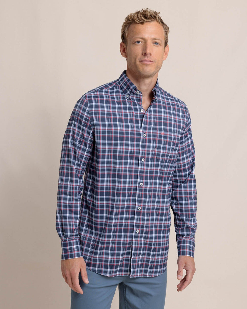 Bellinger Intercoastal Plaid Long Sleeve Sport Shirt - Dress Blue