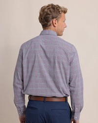 Thumbnail for Men's Charleston Brunswick Plaid Long Sleeve Performance Sport Shirt - Muscadine