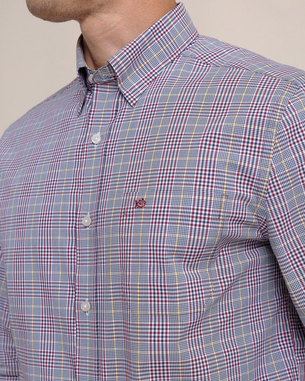 Men's Charleston Brunswick Plaid Long Sleeve Performance Sport Shirt - Muscadine