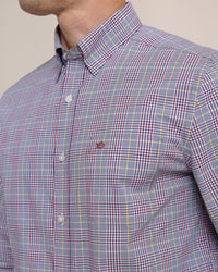 Thumbnail for Men's Charleston Brunswick Plaid Long Sleeve Performance Sport Shirt - Muscadine