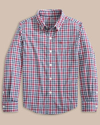 Thumbnail for Boys Intercoastal Haywood Plaid Sport Shirt - Mineral Red