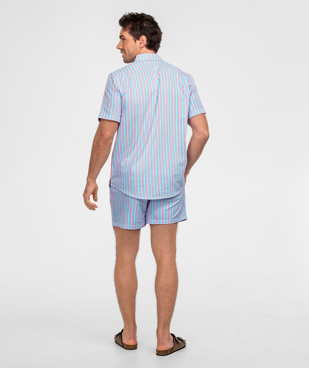 Clubhouse Seersucker Baja Shirt SS - Berry Tide