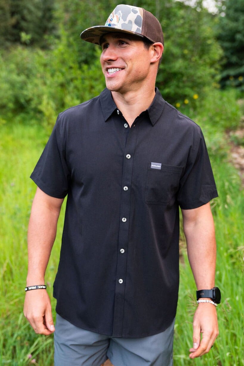 Heather Black SS Performance Button Up