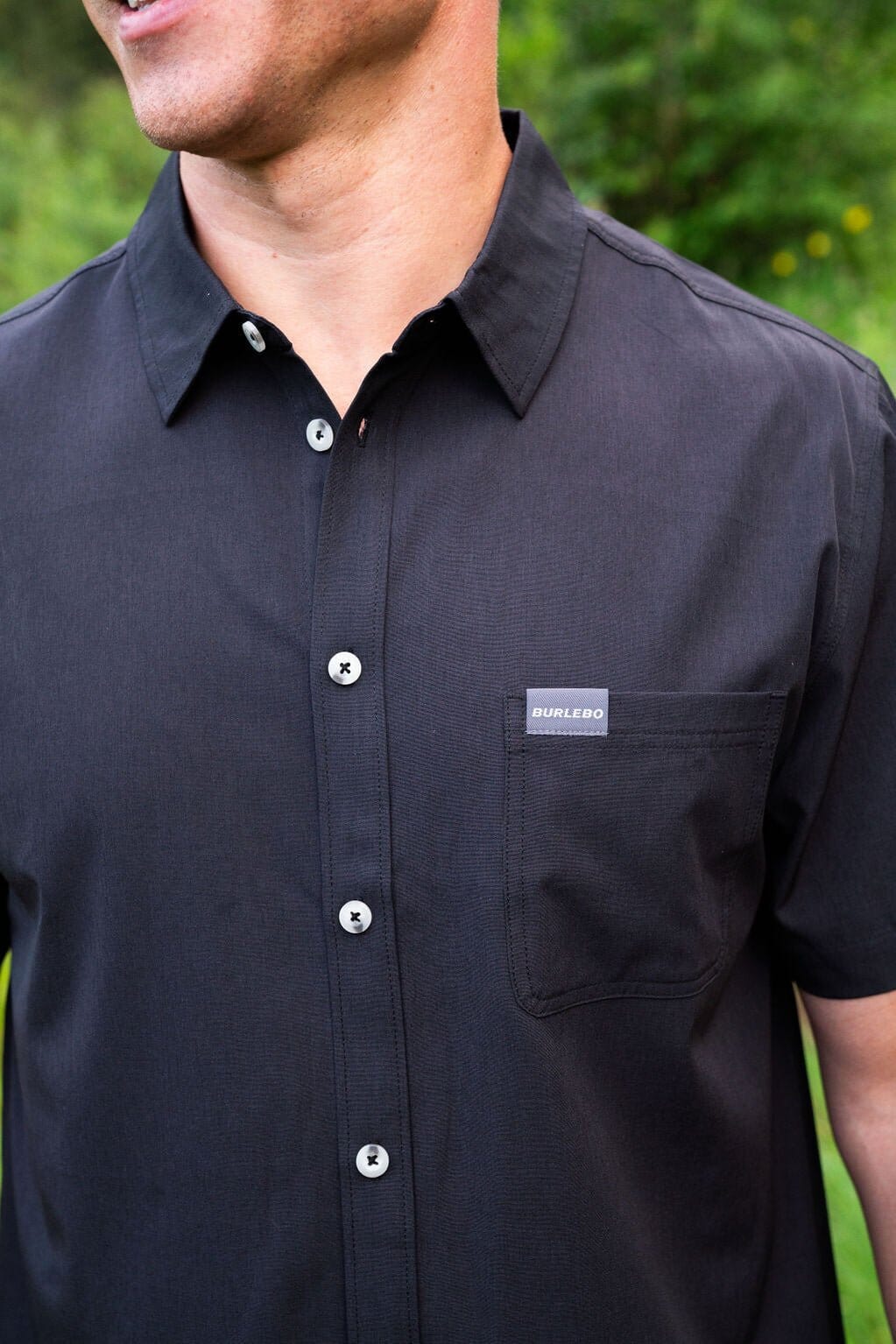 Heather Black SS Performance Button Up