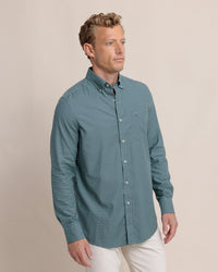 Thumbnail for Shemwood Plaid Skipjack Long Sleeve Sport Shirt - Frosty Spruce