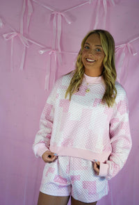 Thumbnail for Pink Quilted Mockneck and Shorts Set