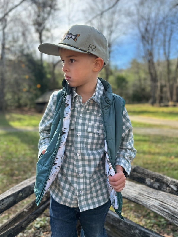 Youth Kasey Button Down LS Shirt - Green Plaid