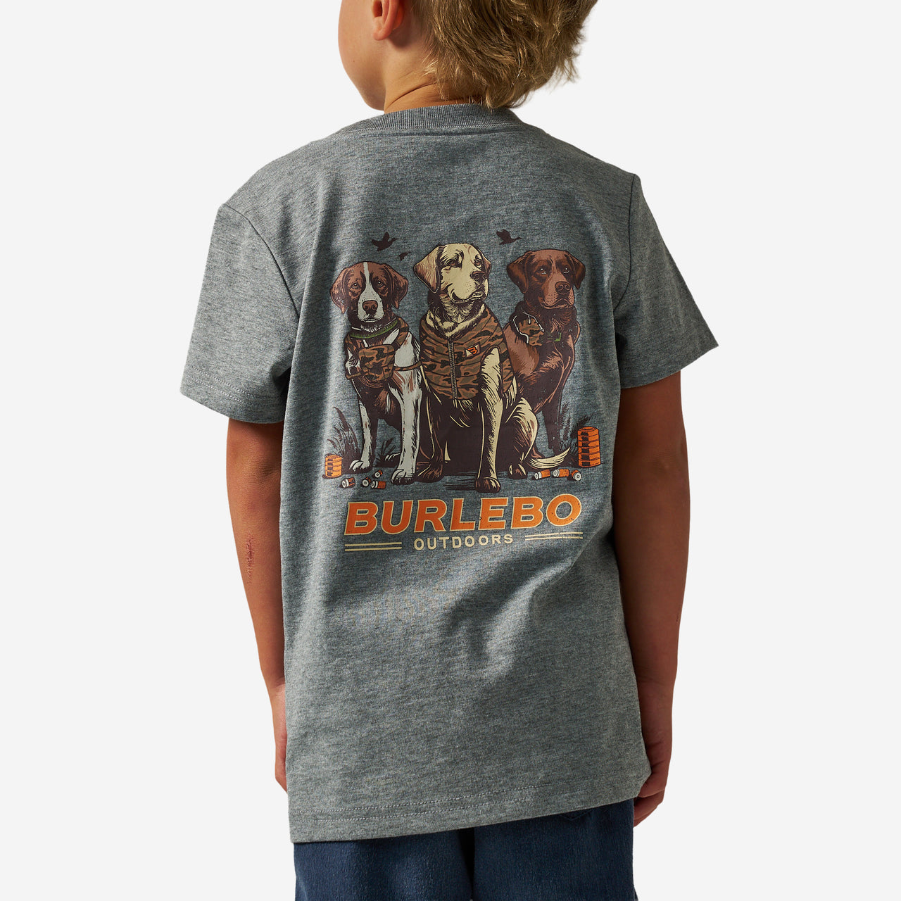 Youth Camo Duck Dogs Short Sleeve T-Shirt - Dark Heather Grey