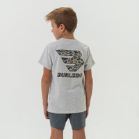 Thumbnail for Youth Flying B Classic Deer Camo Logo Short Sleeve T-Shirt - Ash Grey