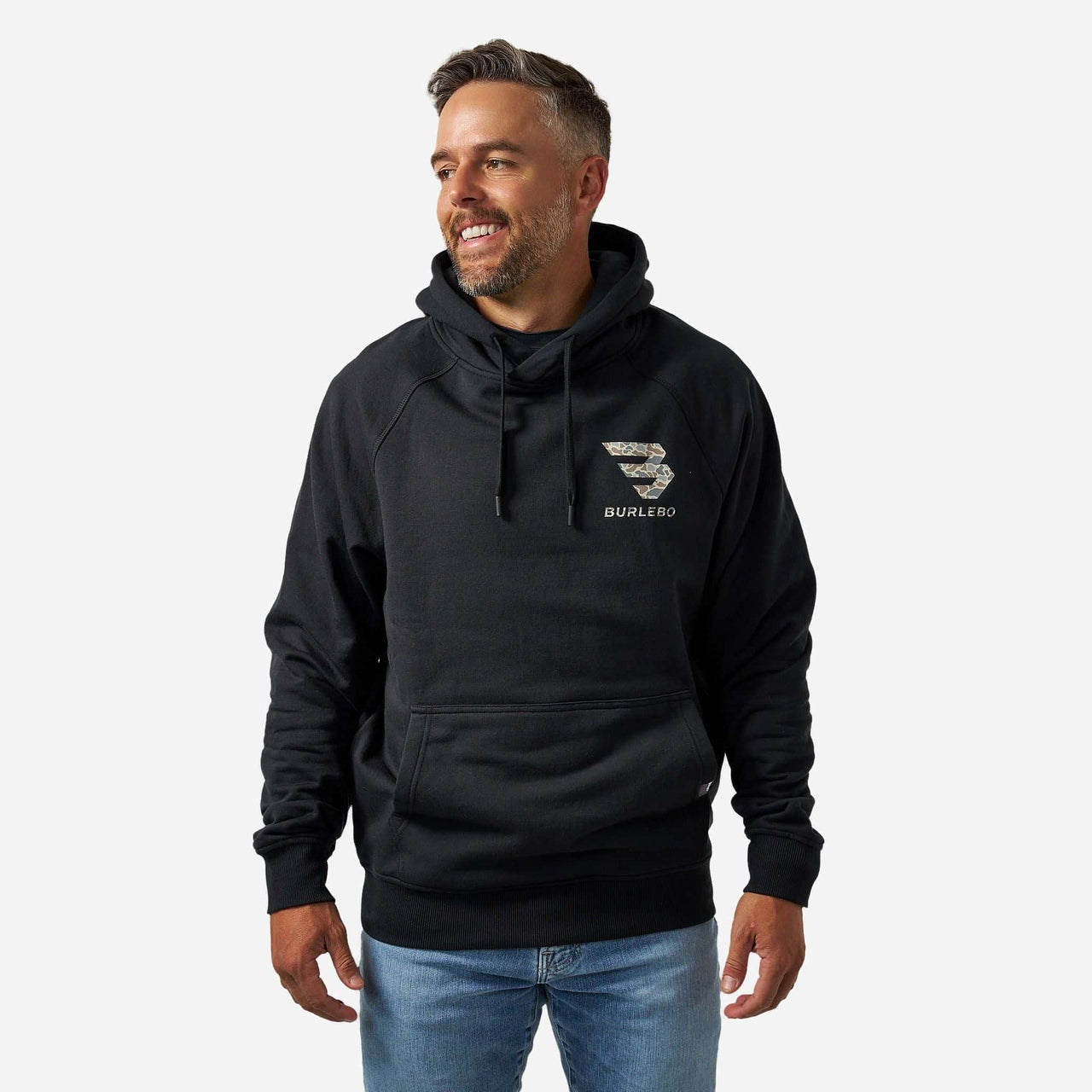 Fleece Hoodie Flying B Deer Camo Logo - Black