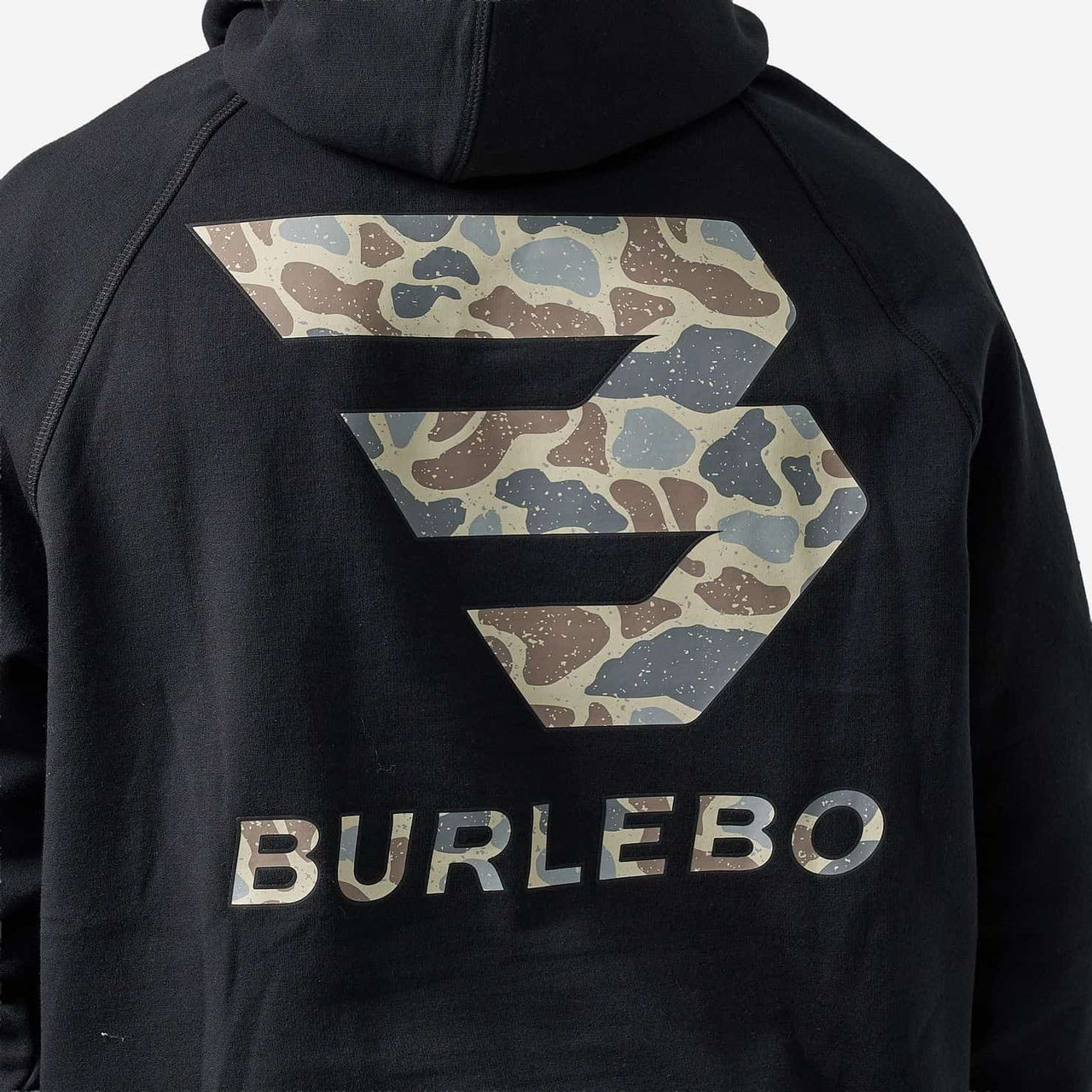 Fleece Hoodie Flying B Deer Camo Logo - Black
