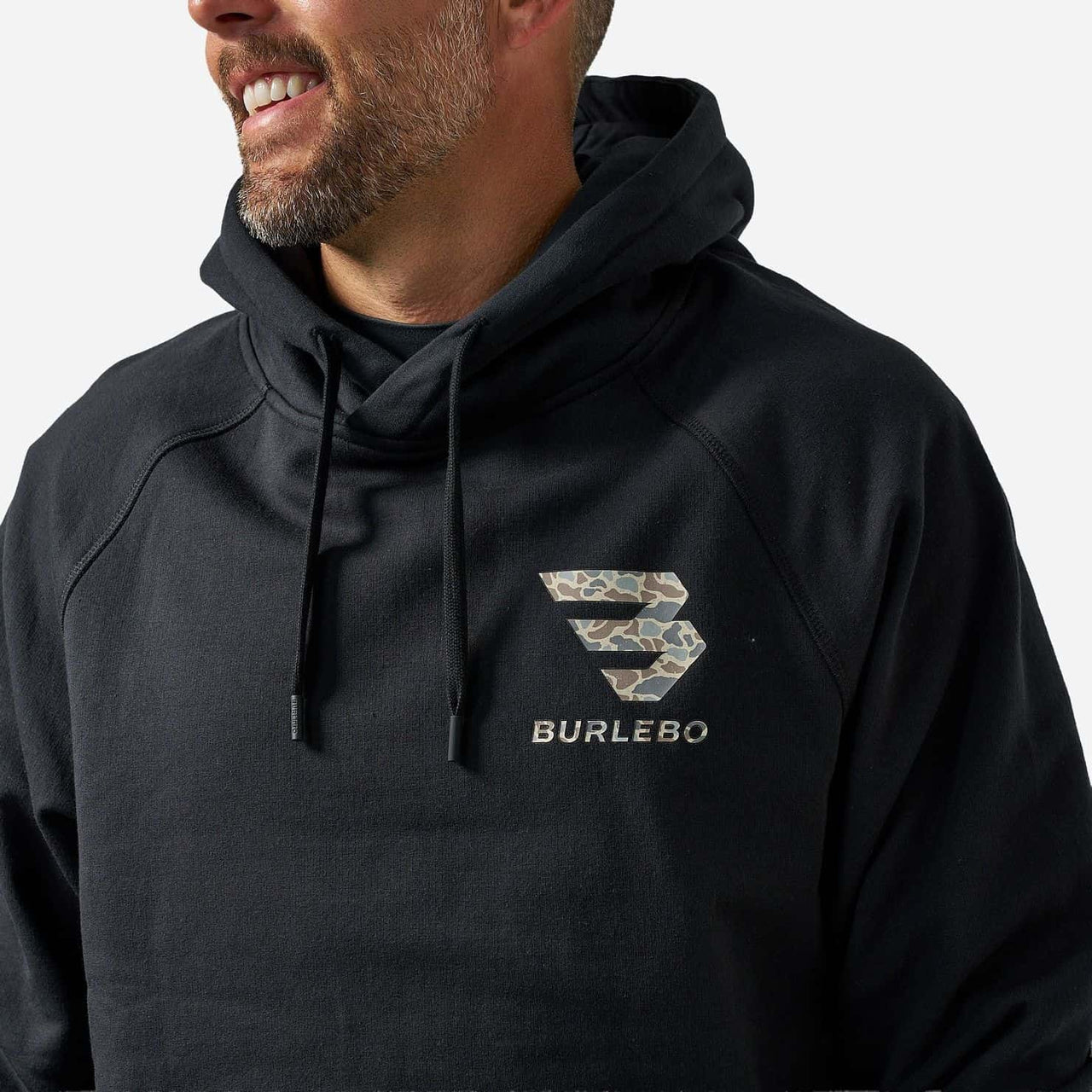 Fleece Hoodie Flying B Deer Camo Logo - Black