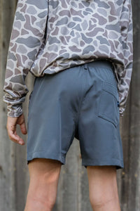 Thumbnail for Youth - River Rock Grey Everyday Short - Deer Camo Pocket
