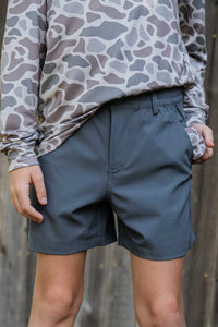 Thumbnail for Youth - River Rock Grey Everyday Short - Deer Camo Pocket