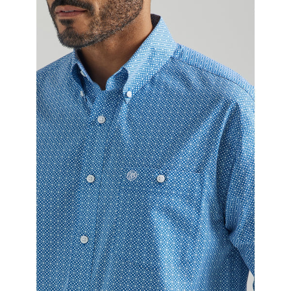 Men's Blue Print Western Button Down Shirt